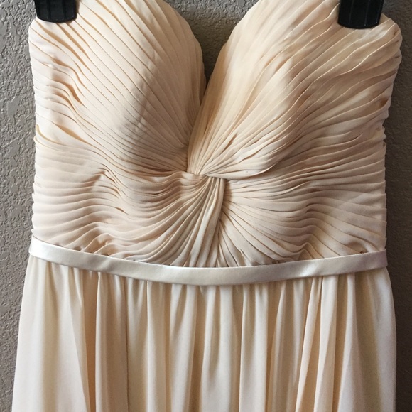 Strapless champagne peach formal with corset back - Picture 4 of 4